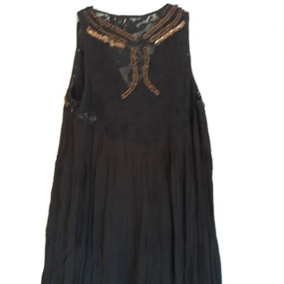 Free People Brown Beaded Lace Bodice Dress Swing Style Lined Size XS 2 - 4 - Picture 5 of 12
